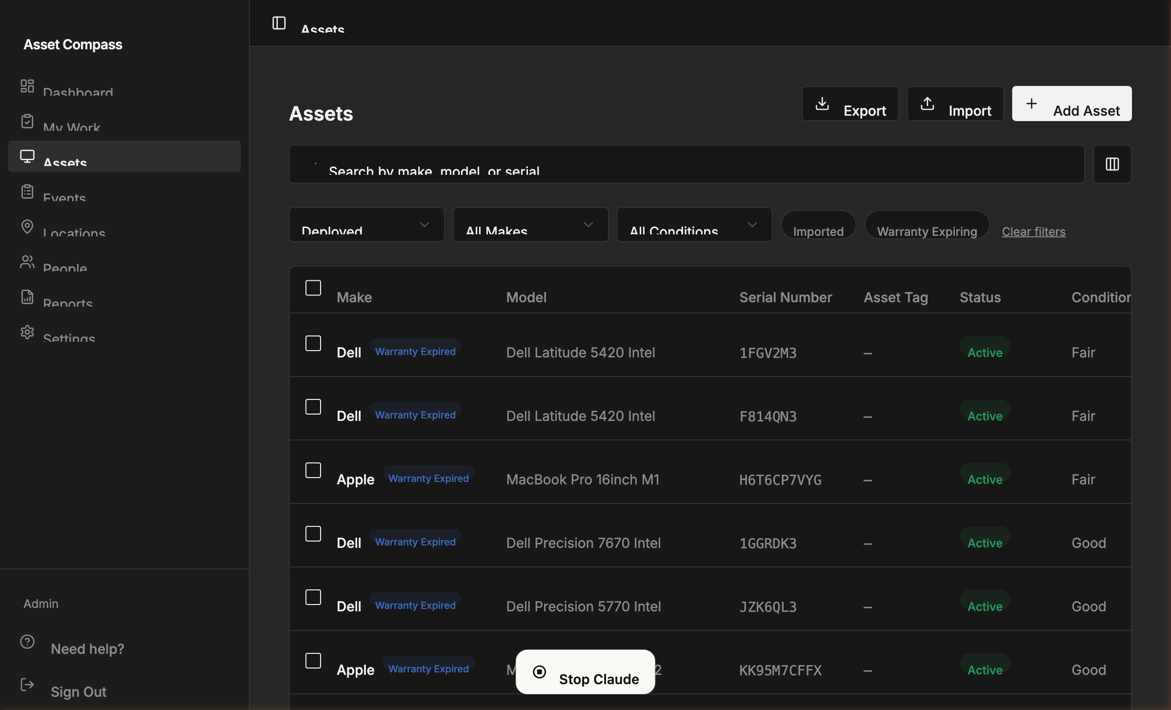 Asset list view